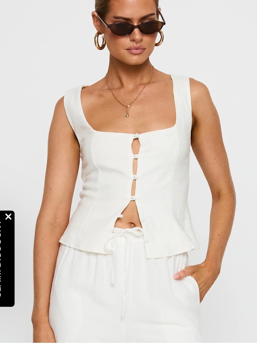 Princess Polly Ivory Linen Square-Neck Tank - Picture 2 of 4